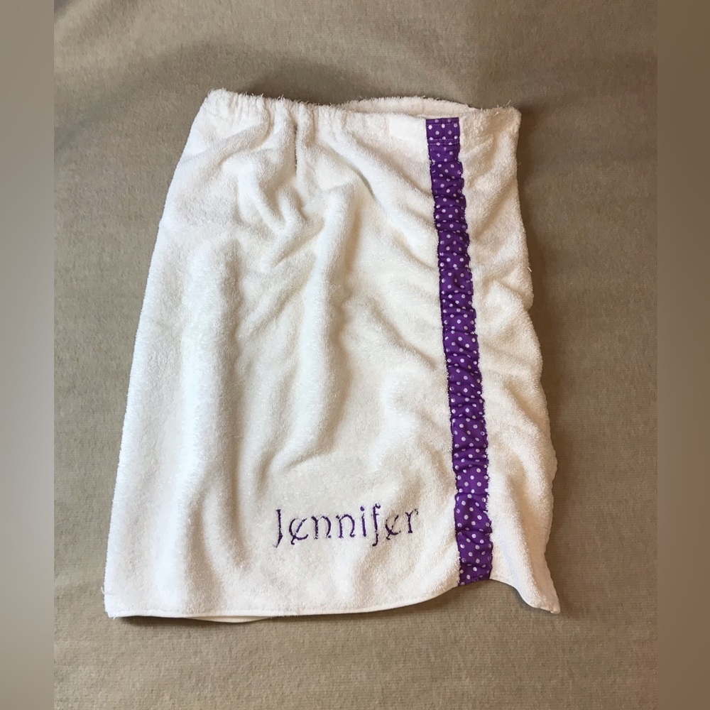 Girls Jennifer Monogram Bath Towel Wrap Cover 
Cotton Terry Cloth Ribbon Elast…